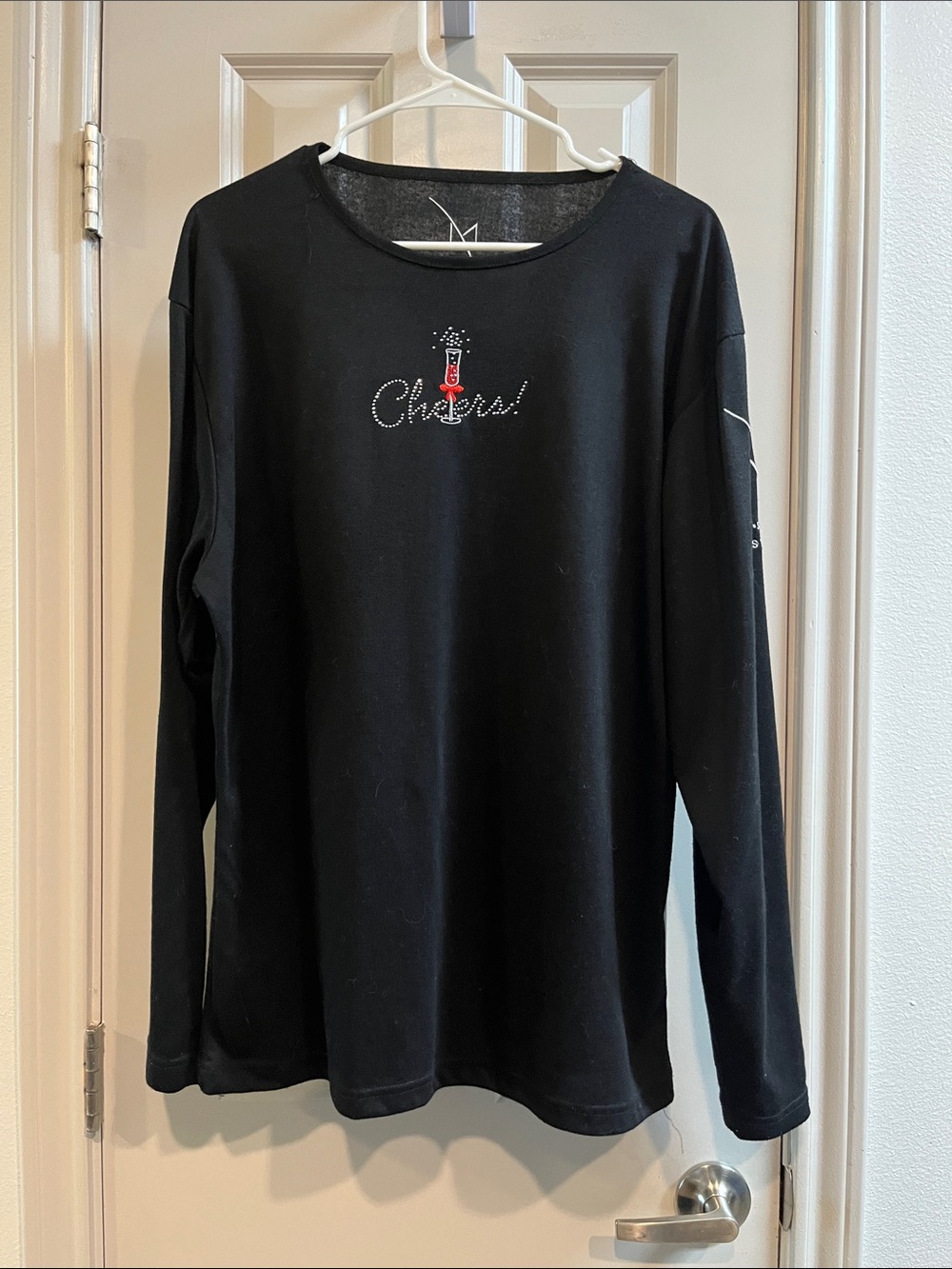 Cheers Embellished Black Long-Sleeve Tee - M